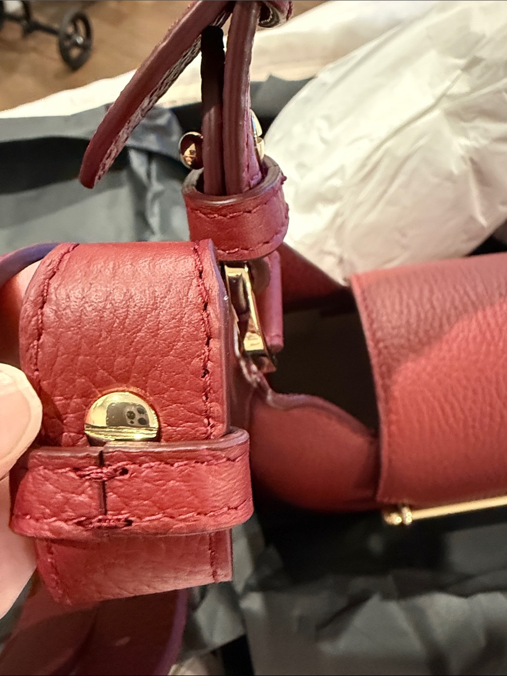Strathberry Luxurious Burgundy Shoulder Bag with Gold Detail - Picture 15 of 16